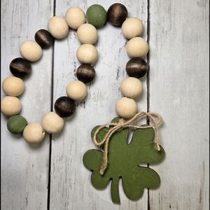 Hand Painted Wooden Bead Garland with Green Clover Charm